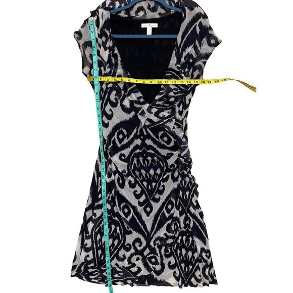 Anthropologie Weston Wear V-Neck Ruffle Dress Black & Gray Abstract Print Medium - Picture 9 of 9